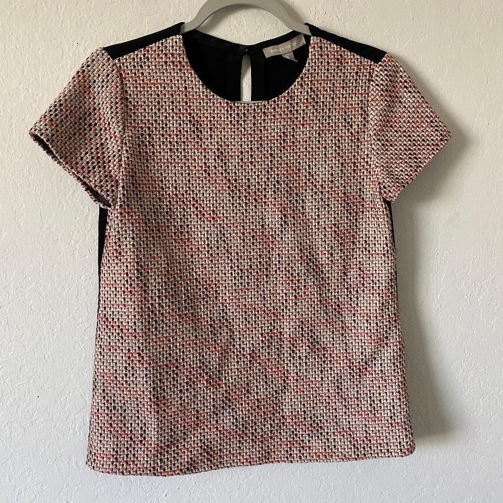 Banana Republic Womens Blouse Woven Knit Size PXS Short Sleeve Keyhole Top Shirt